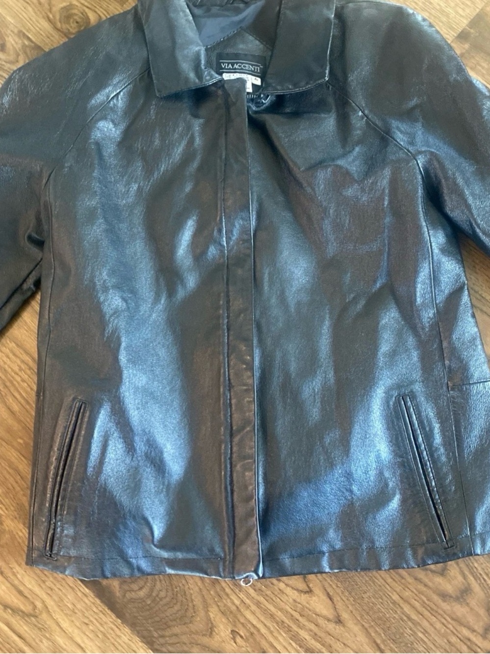 Via Accenti Black Genuine Leather Jacket Size A8
